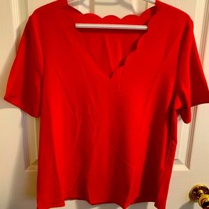 Scalloped neck, short sleeve top